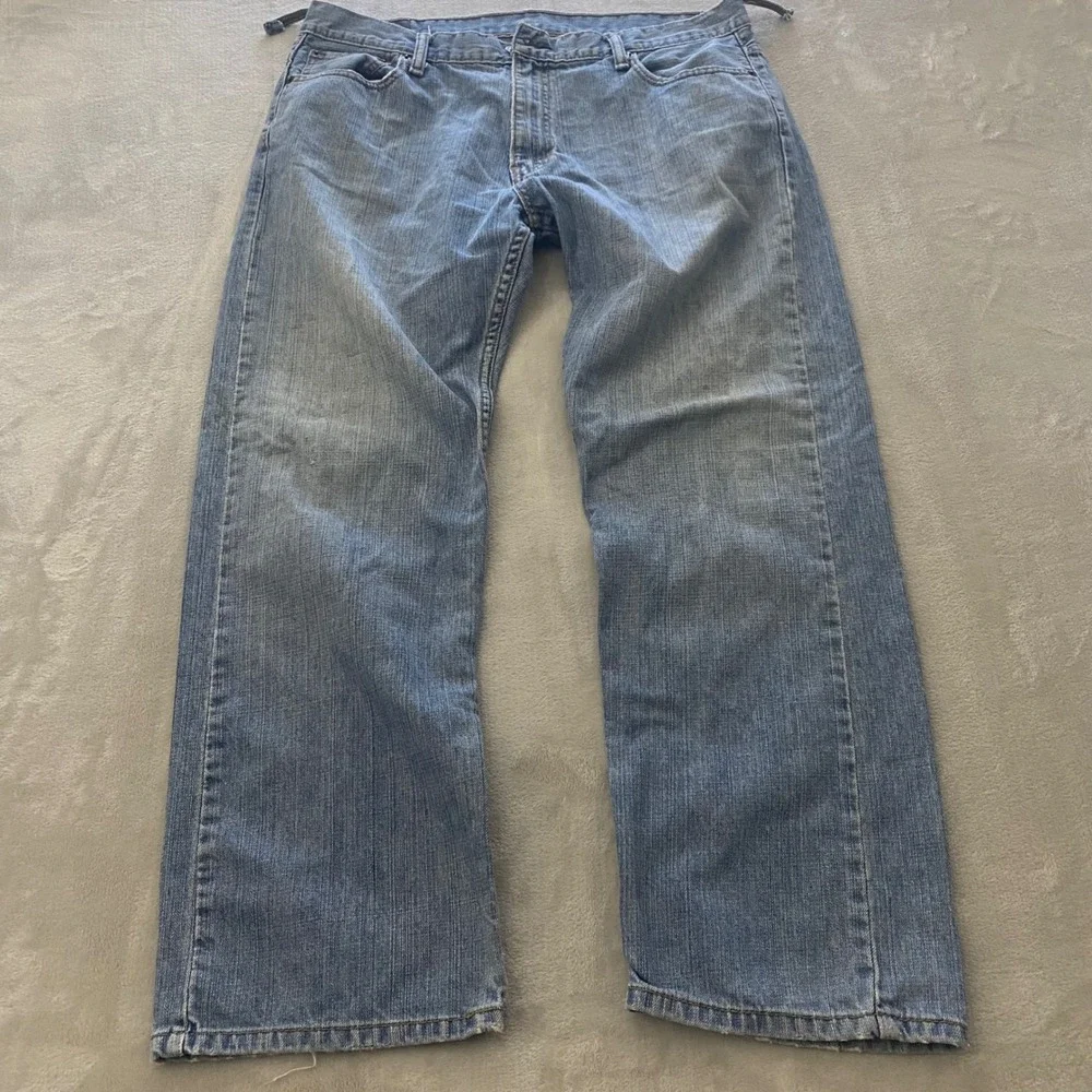 Levis 569 Loose Straight Leg Jeans Mens 36x32 Blue Medium Wash Distressed Denim